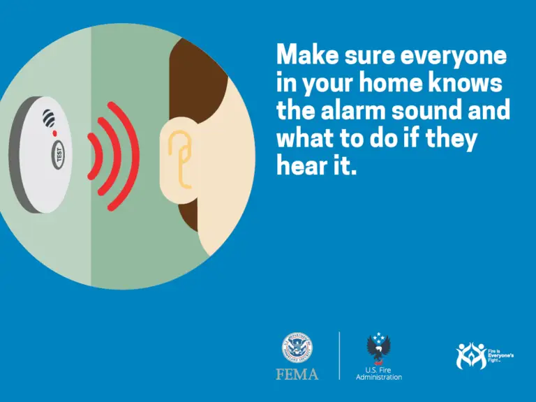 Promoting safety awareness: graphic illustrating the importance of recognizing the sound of a smoke alarm and knowing the appropriate emergency response.